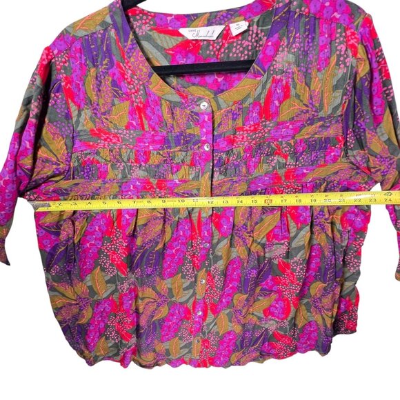 Caffe Marrakesh Peasant Tunic Top Smocked Boho Womens XL Floral Colorful Vibrant - Picture 8 of 10